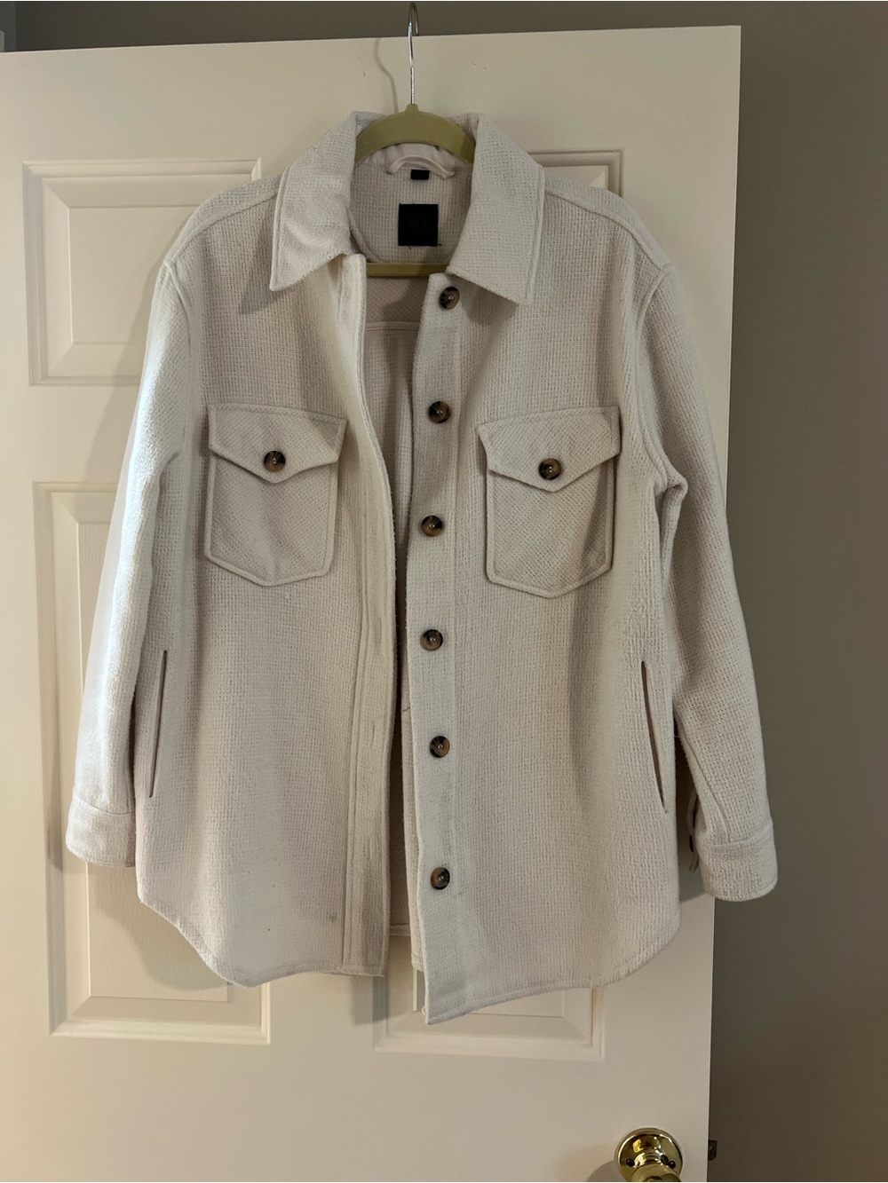 Cream Button-Front Shacket Jacket